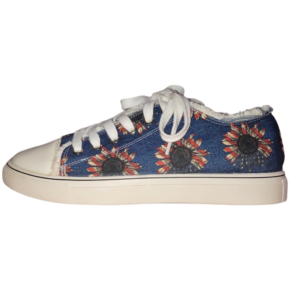 Kids Floral Denim Sneakers Blue & White Size 39 (Big Girls 7)